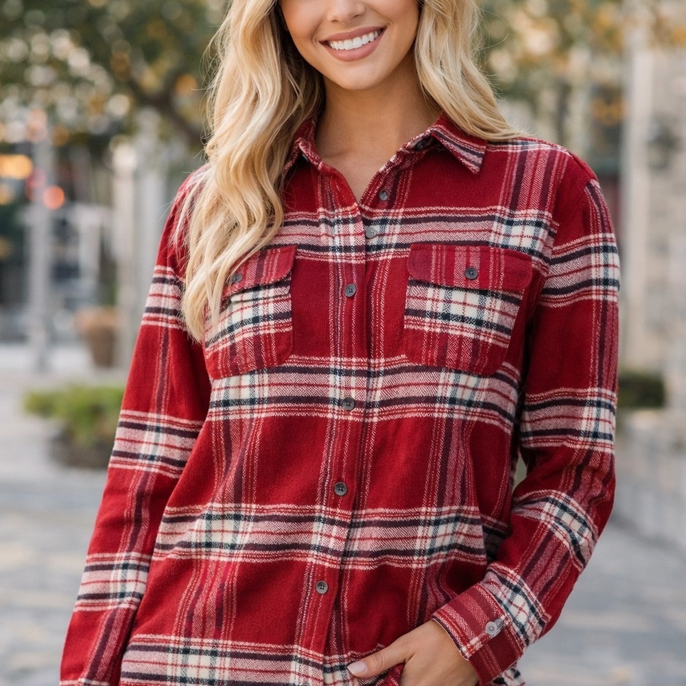 Natural Reflections Red Plaid Button-Down Shirt